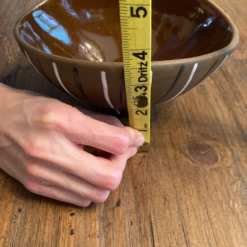 Jonathan Adler Brown Pottery Bowl with Black and White Stripes